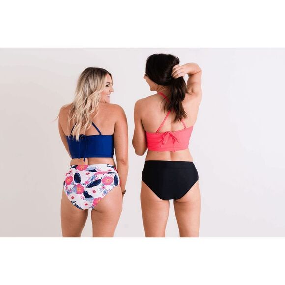 NWT: Two-Piece Midkini Top Mid-Rise Brief Floral Bottom Swimsuit - Picture 6 of 8